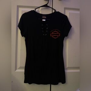 Harley-Davidson Black Lace-Up Tee with Red Logo